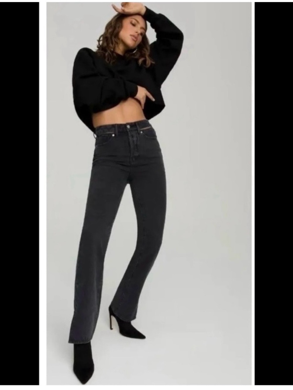 Good AmericanGood Boy  Black Side-Slit Straight igh Crop Jeans Sz 4/27